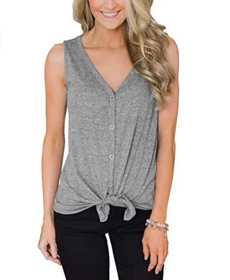 Women's V Neck Sleeveless Bottoming Shirt Top Light Gray - Shop at LoveMi