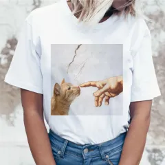 Spoof Cat Titanic Funny Van Gogh Impression Painting Printed T-shirt Unisex Couple T-shirt Street - Xxxxl - View 1