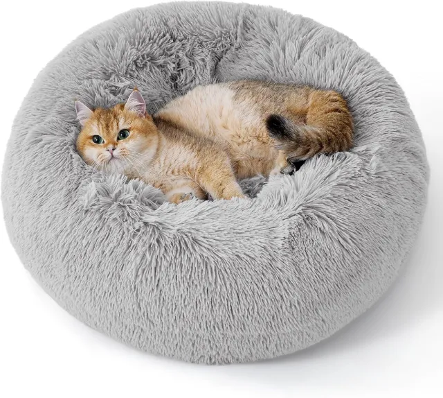 Indoor Solid Color Non slip Round Fluffy Plush Pet Bed Light Gray - Shop at LoveMi