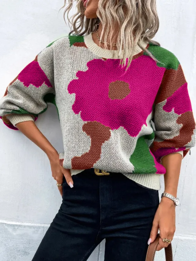 Fashionable All match Jacquard Leisure Pullover Sweater Red - Shop at LoveMi