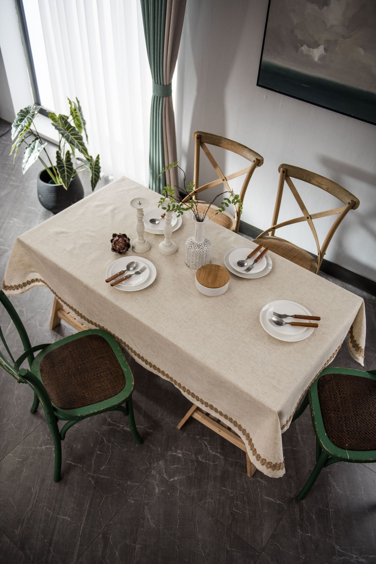 Tablecloth Jute Lace Trim Polyester-linen Dining Tablecloth Coffee Table Cloth Fabric Rectangular Eb16a55f 6671 4831 8f4b C583589bcc10