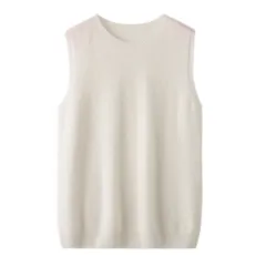 Women's Round Neck Sleeveless Pure Wool Sweater Vest - White - View 1