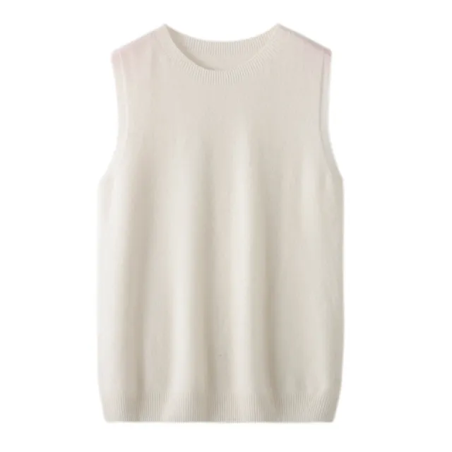 Women's Round Neck Sleeveless Pure Wool Sweater Vest Warm White - Shop at LoveMi