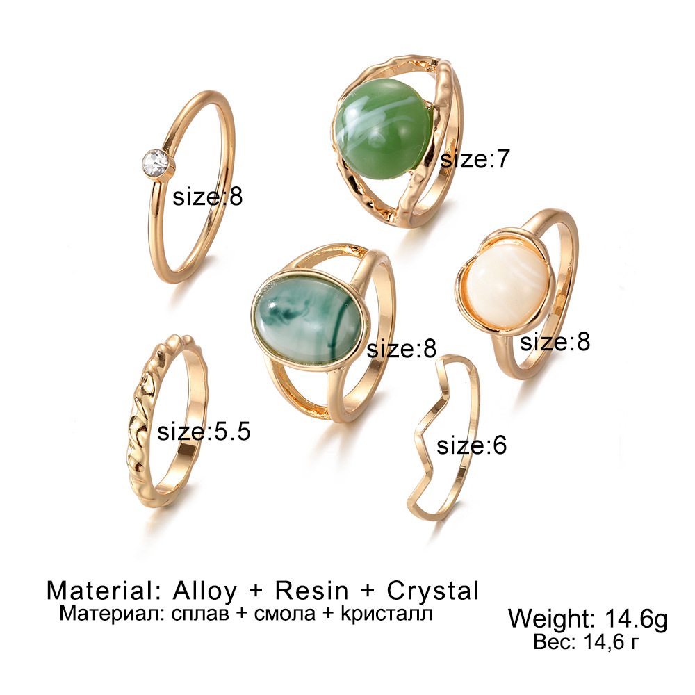 Geometric Artificial Beryl Knuckle Ring 6-piece Ring Set