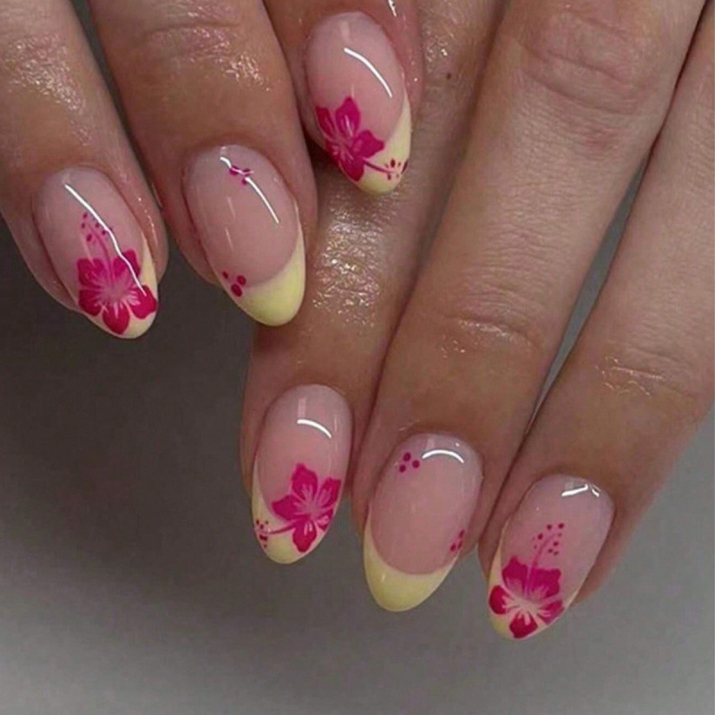 Cross-border Short Almond-shaped French Red Nail Tips