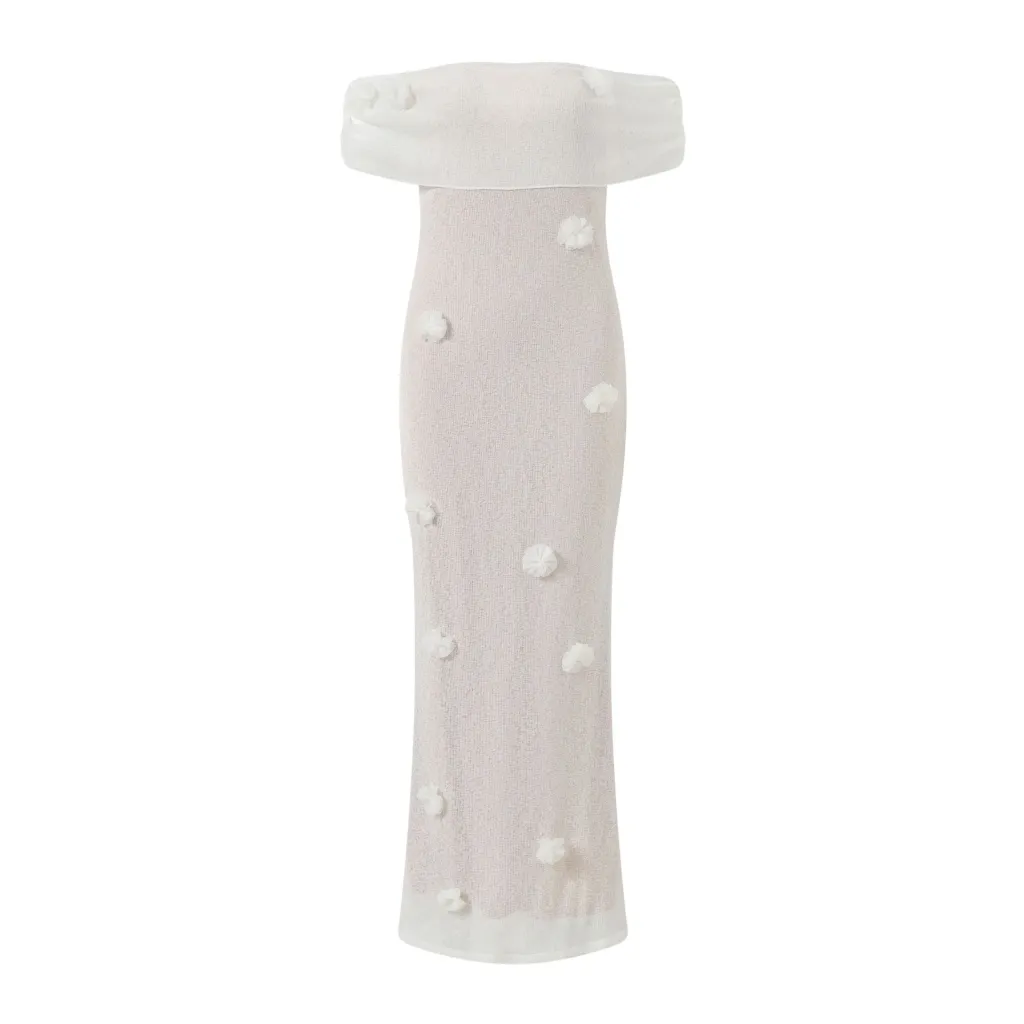 Flower Off-shoulder Dress Gentle Dress - White