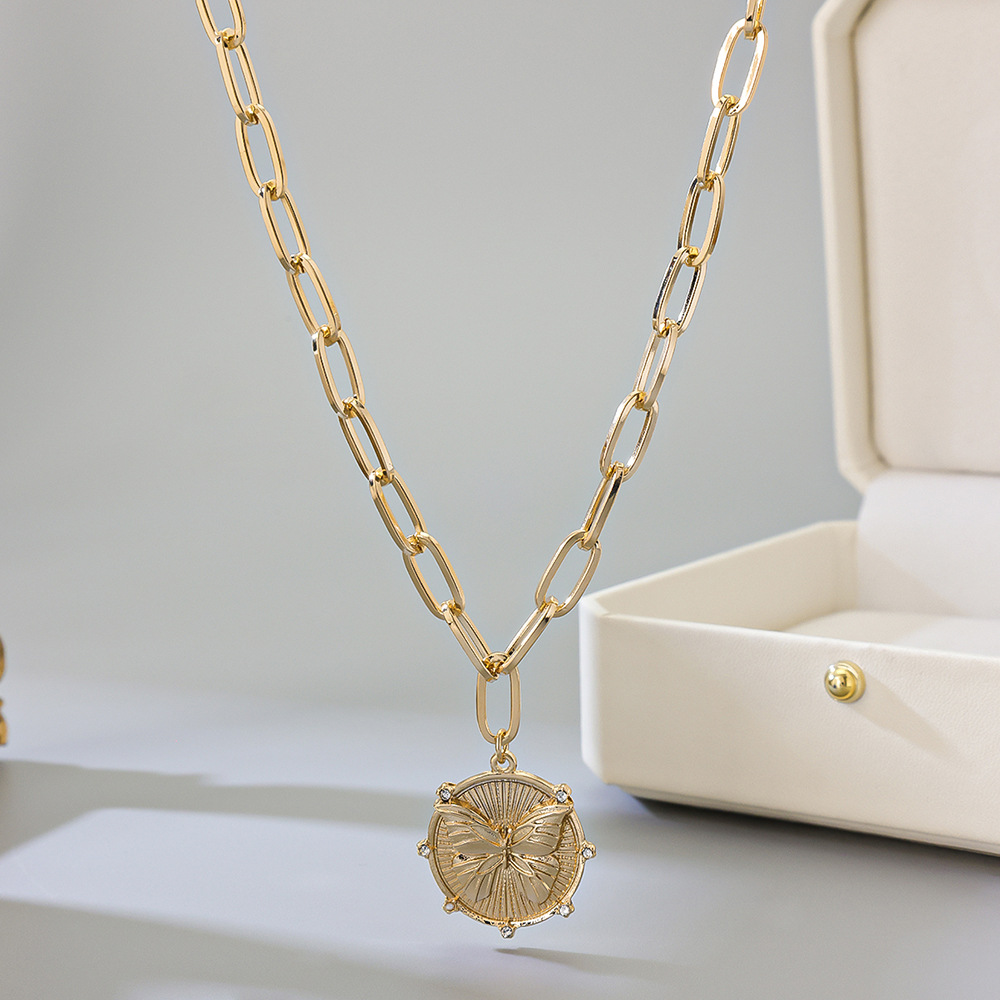 New Arrival Womens Copper-Gilded Butterfly Pendant Necklace