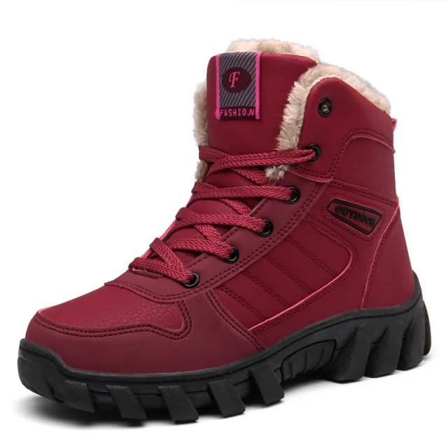 910 Lace up Anti slip Couple Snow Boots Winter Red - Shop at LoveMi