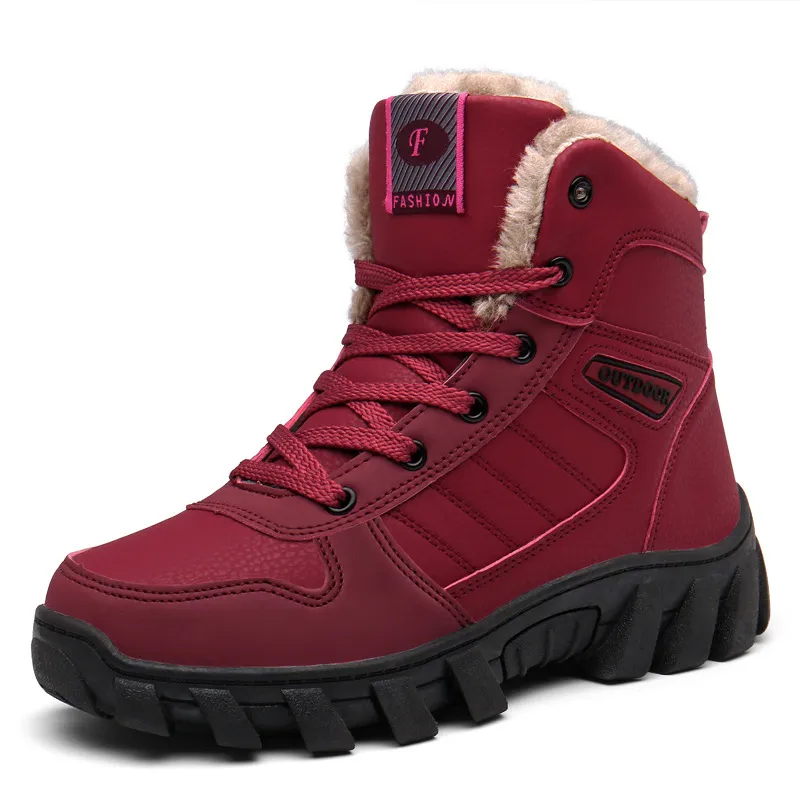 910 Lace-up Anti-slip Couple Snow Boots Winter - Red