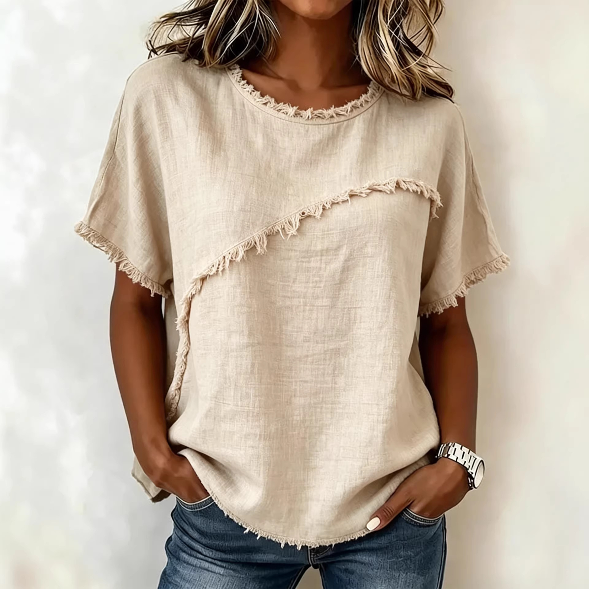 Women's Round-Neck Casual Loose Short-Sleeve Top