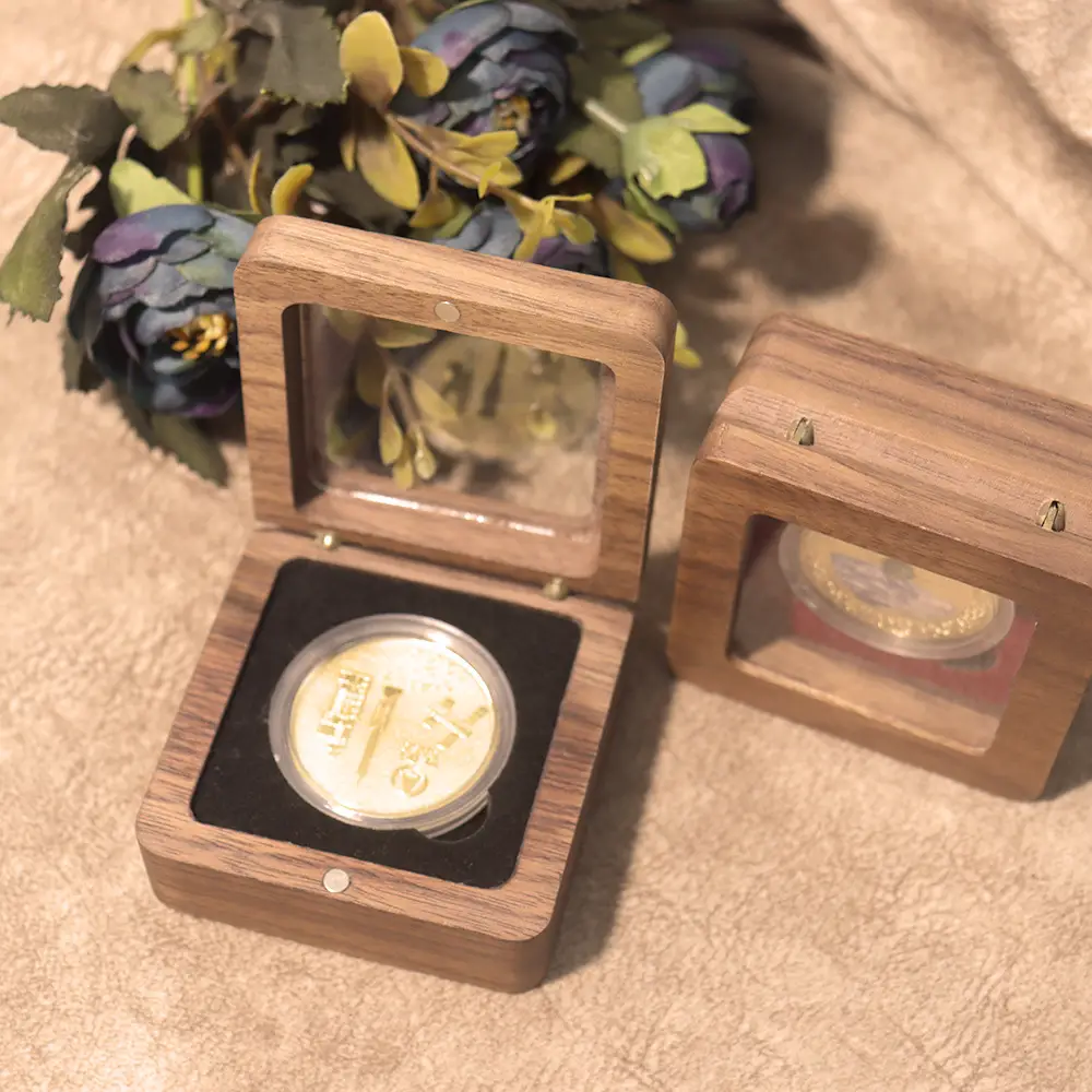 Black Walnut Medal Silver Coin And Badge Collection Storage Box