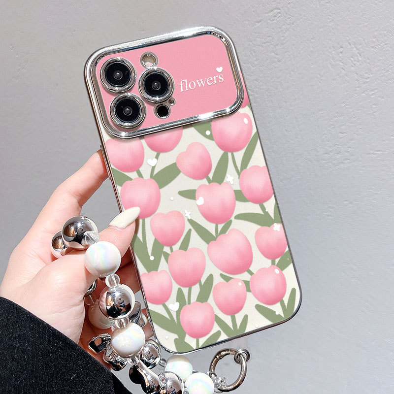 Large-screen-compatible Electroplated Flower Phone Case Protector With Oil Painting Design Drop-resistant