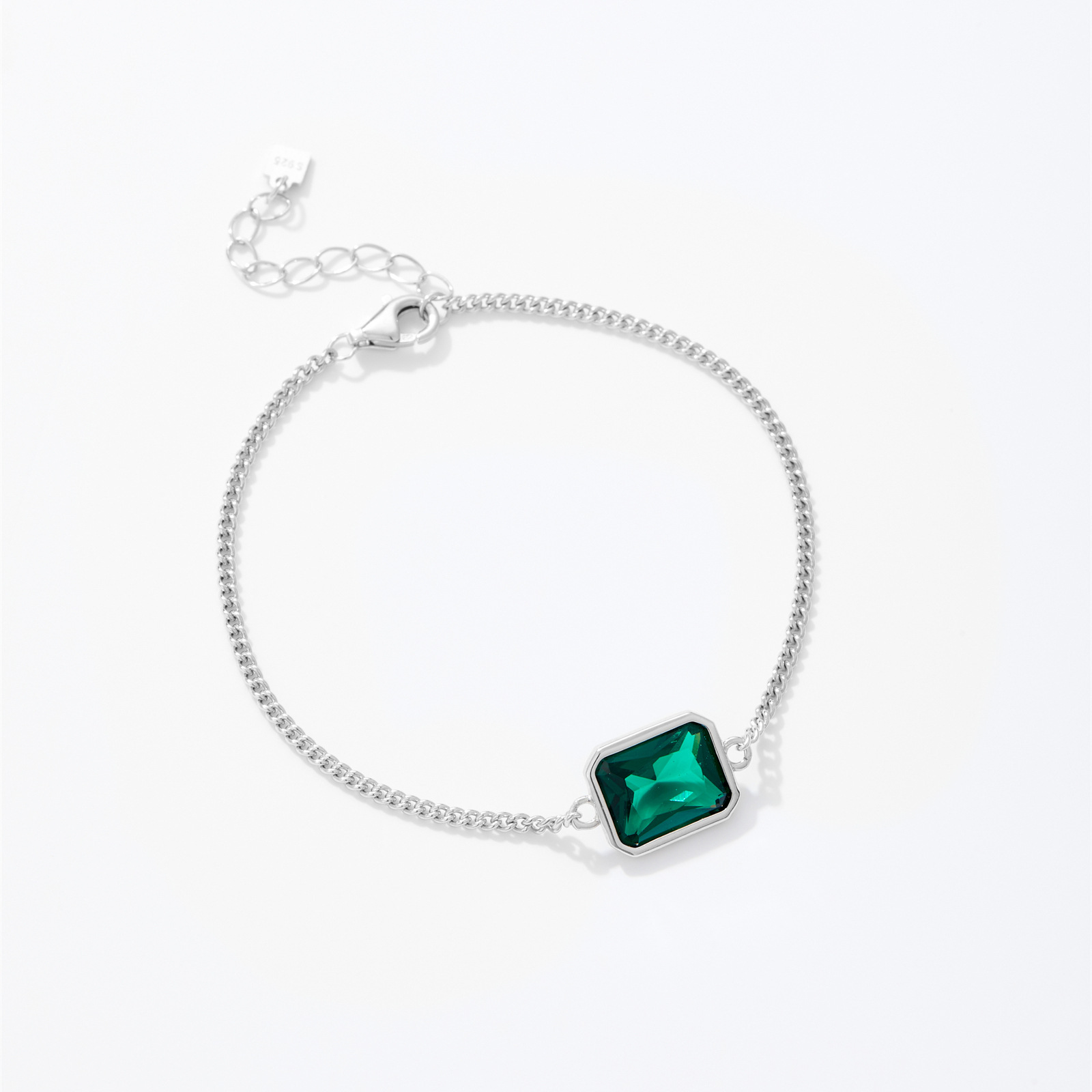Women's Fashionable Simple S925 Sterling Silver Green Zircon Bracelet