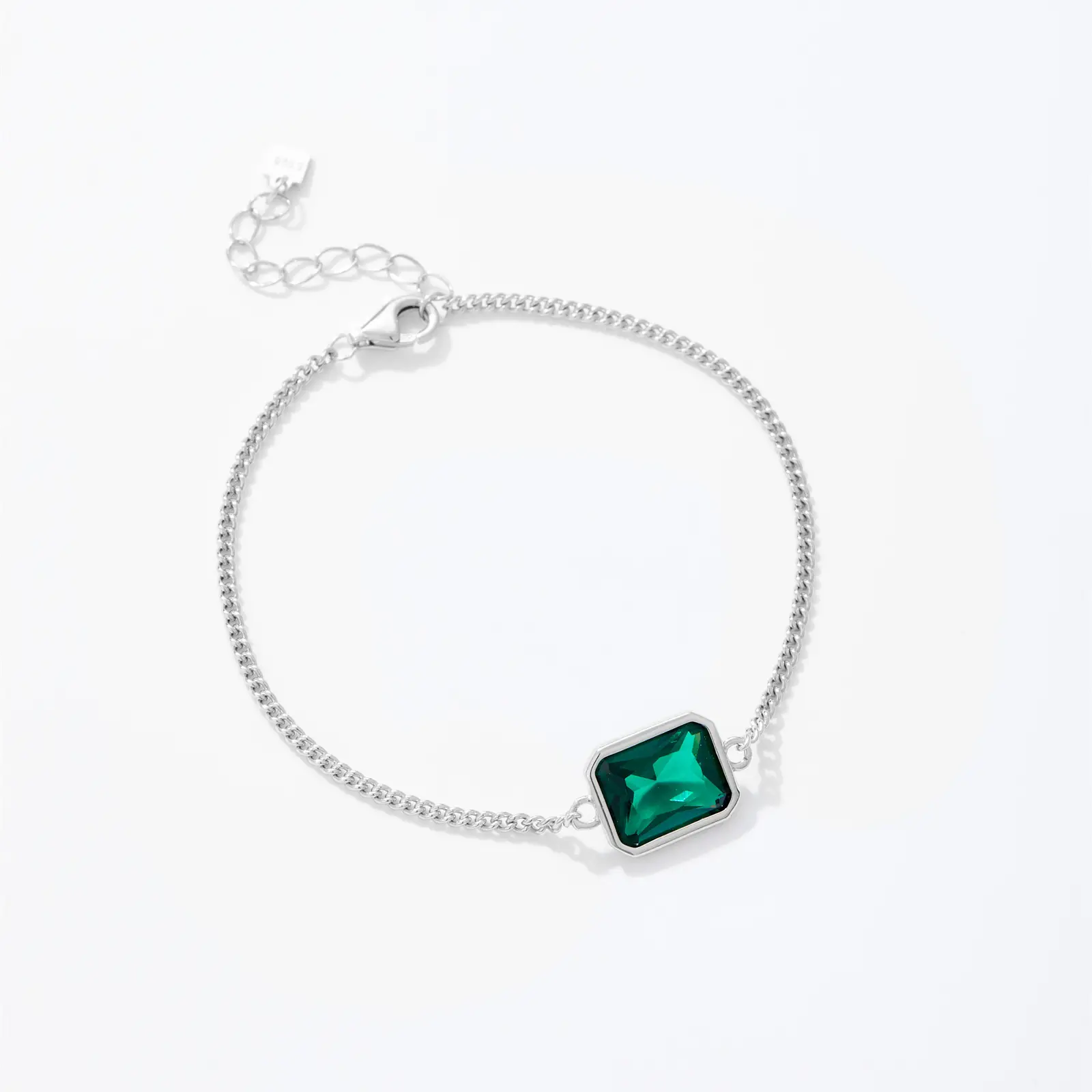 Women's Fashionable Simple S925 Sterling Silver Green Zircon Bracelet