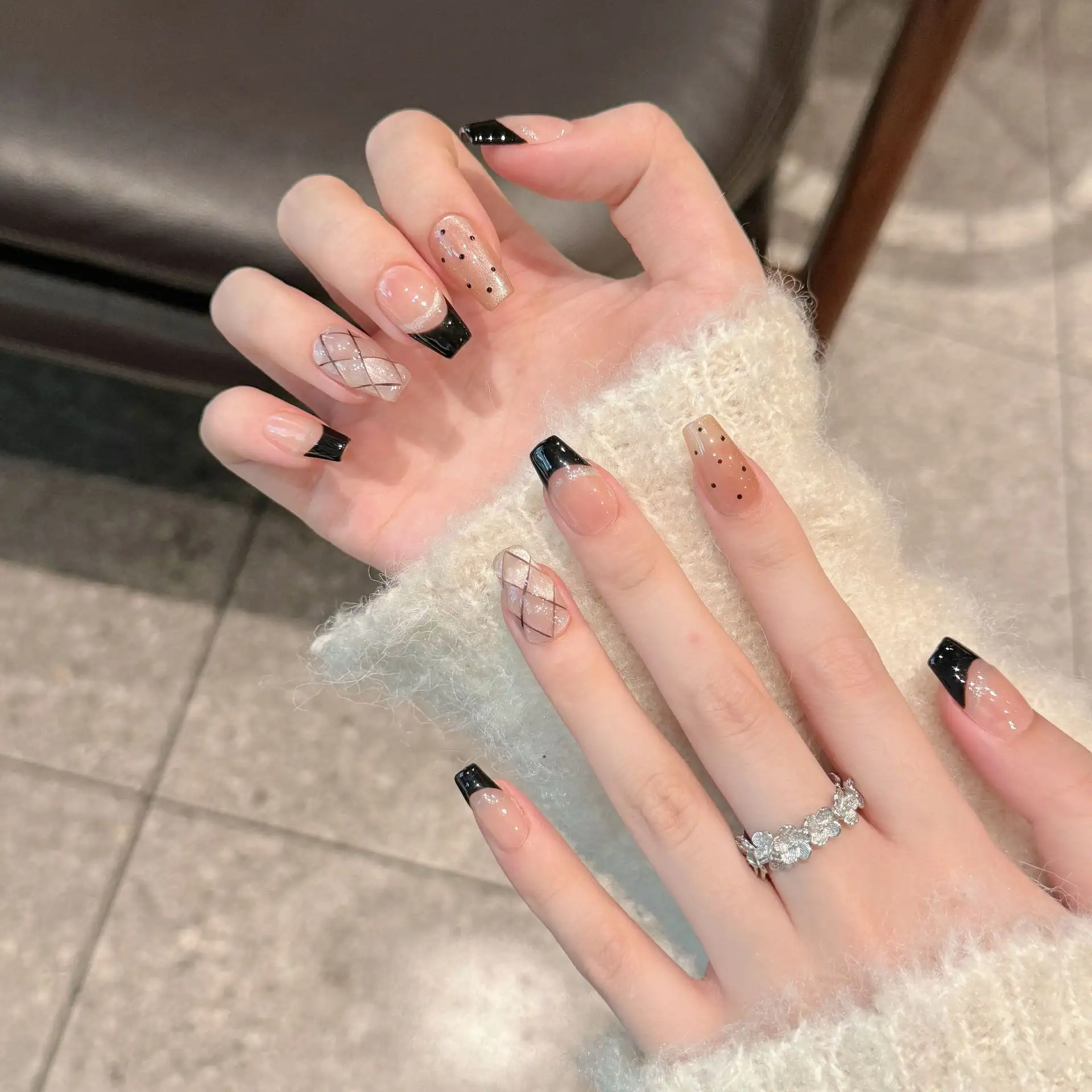 French Black Edge Classic Style Handmade Wearable Manicure