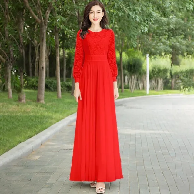 Womens Elegant Lace Hollow Out Dress New Style Red - Shop at LoveMi