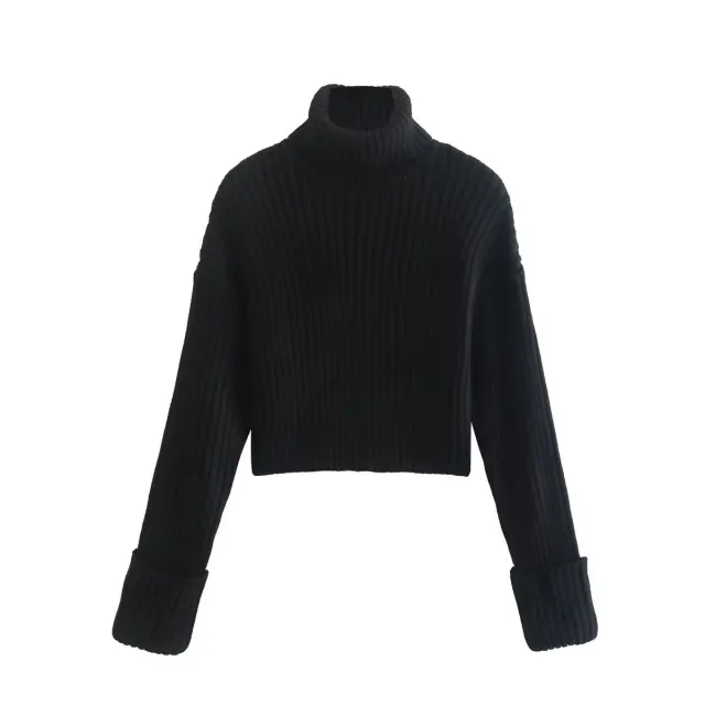 Turtleneck Sweaters Women's Clothing Striped Short Style Black - Shop at LoveMi