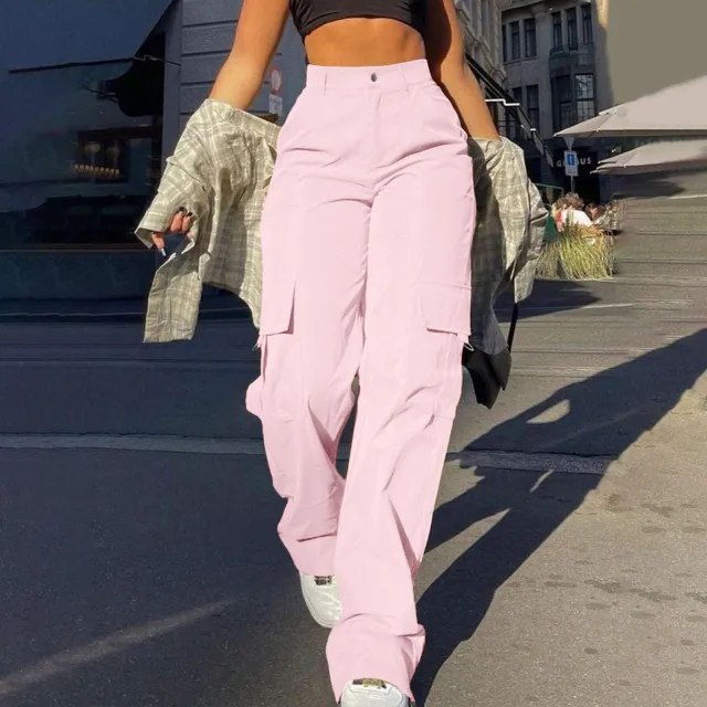Multi Pocket Workwear Straight leg Trousers Pink - Shop at LoveMi