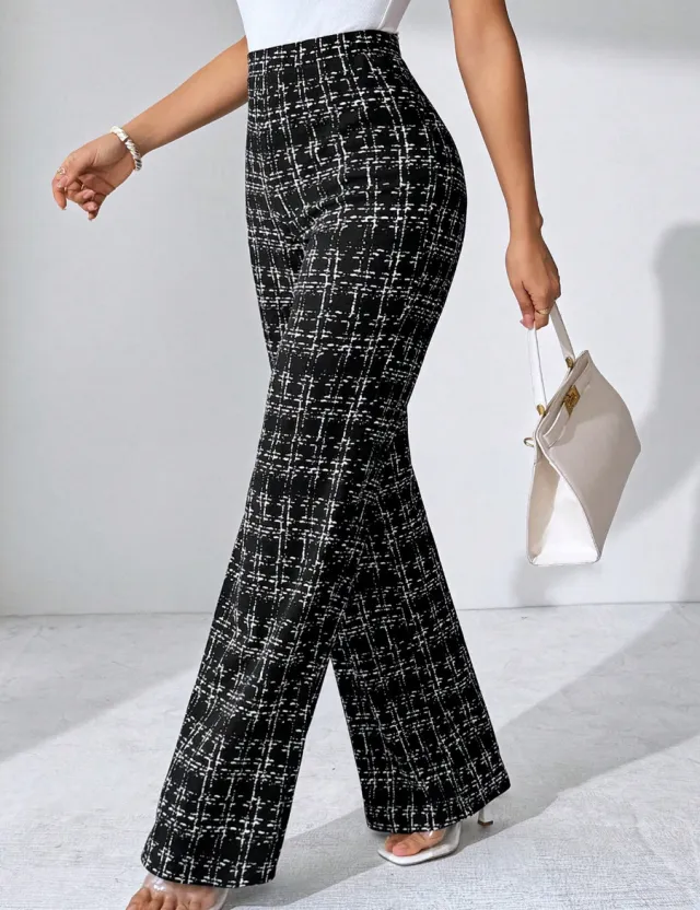 Women's Fashion Casual Plaid Printed Trousers Black - Shop at LoveMi