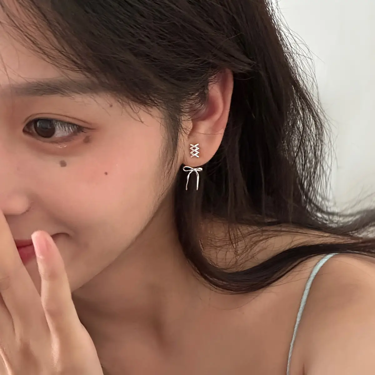 925 Silver Stud Bow Stud Earrings Female Ribbon Cute Earrings