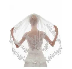 Veil White Ivory Embroidery Applique Double Rounds Comb - Ivory - View 1
