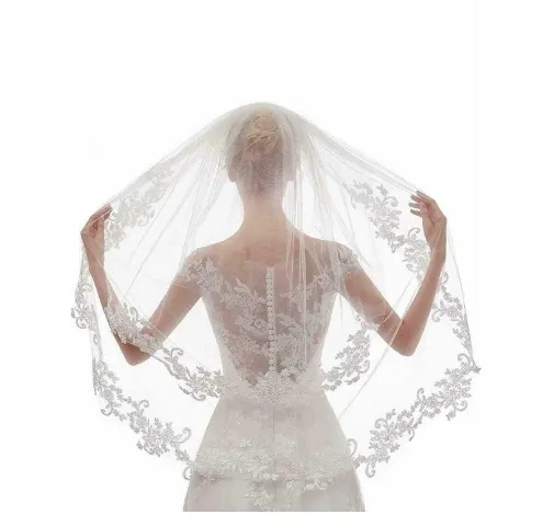 Veil White Ivory Embroidery Applique Double Rounds Comb Ivory - Shop at LoveMi