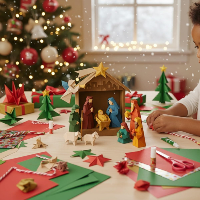 DIY Origami Set For Christmas Scene Decorations
