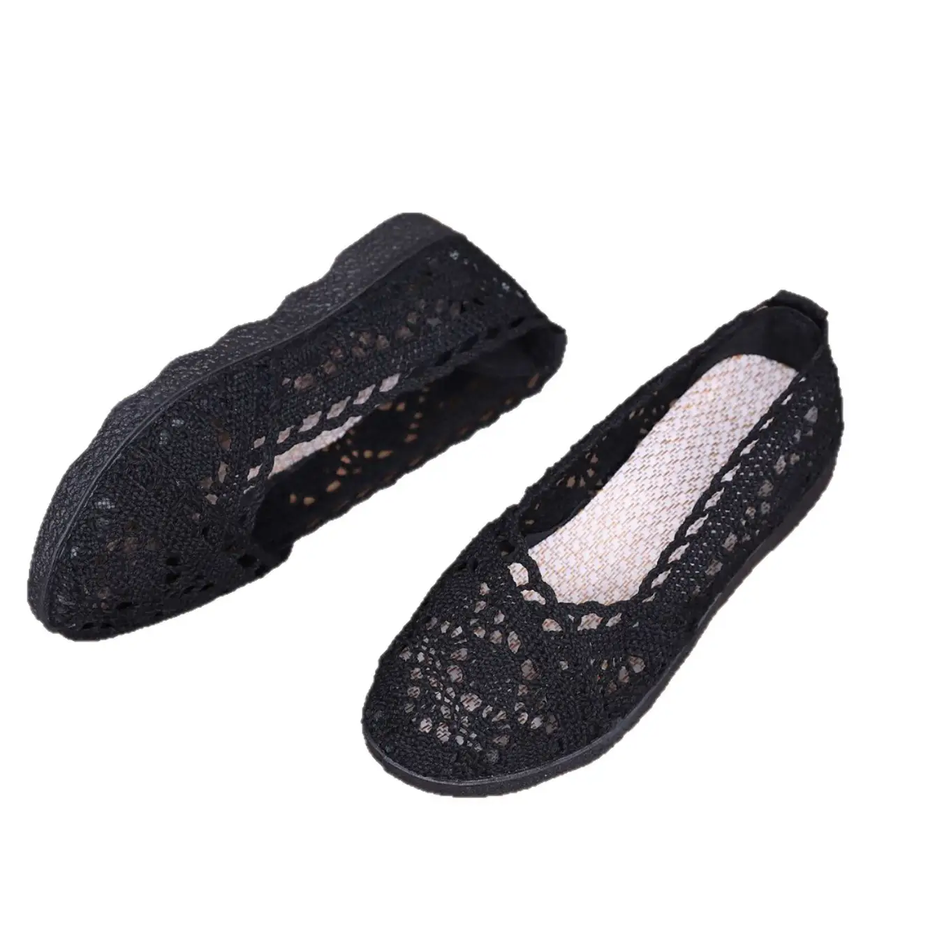 Womens Old Beijing-style Breathable Ethnic Hollow-out Lace Flat Shoes