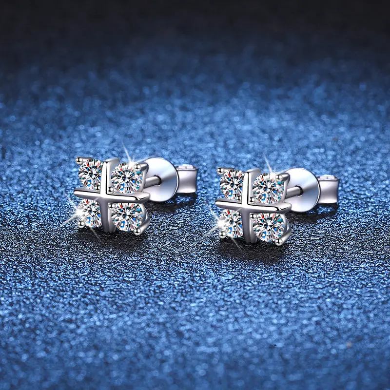 S925 Silver Stud Moissanite Classic Cross Platinum