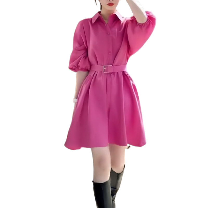 High-grade Rose Red Shirt Dress