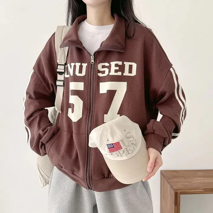 Design Sense Niche Couple Coat High Street Two Bars Raglan - 71035 Brown With Velvet
