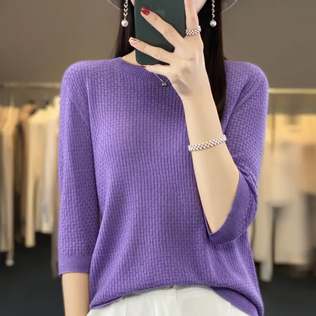 New Worsted Wool Front Line Ready made Garments Round Neck Purple - Shop at LoveMi