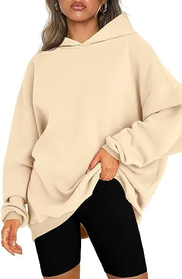 Women's Hooded Pullover Oversized Loose Sweater Beige - Shop at LoveMi