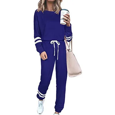 Women's Clothing Plus Size Loose fitting Solid Color Long Sleeves Casual Suit Navy Blue - Shop at LoveMi