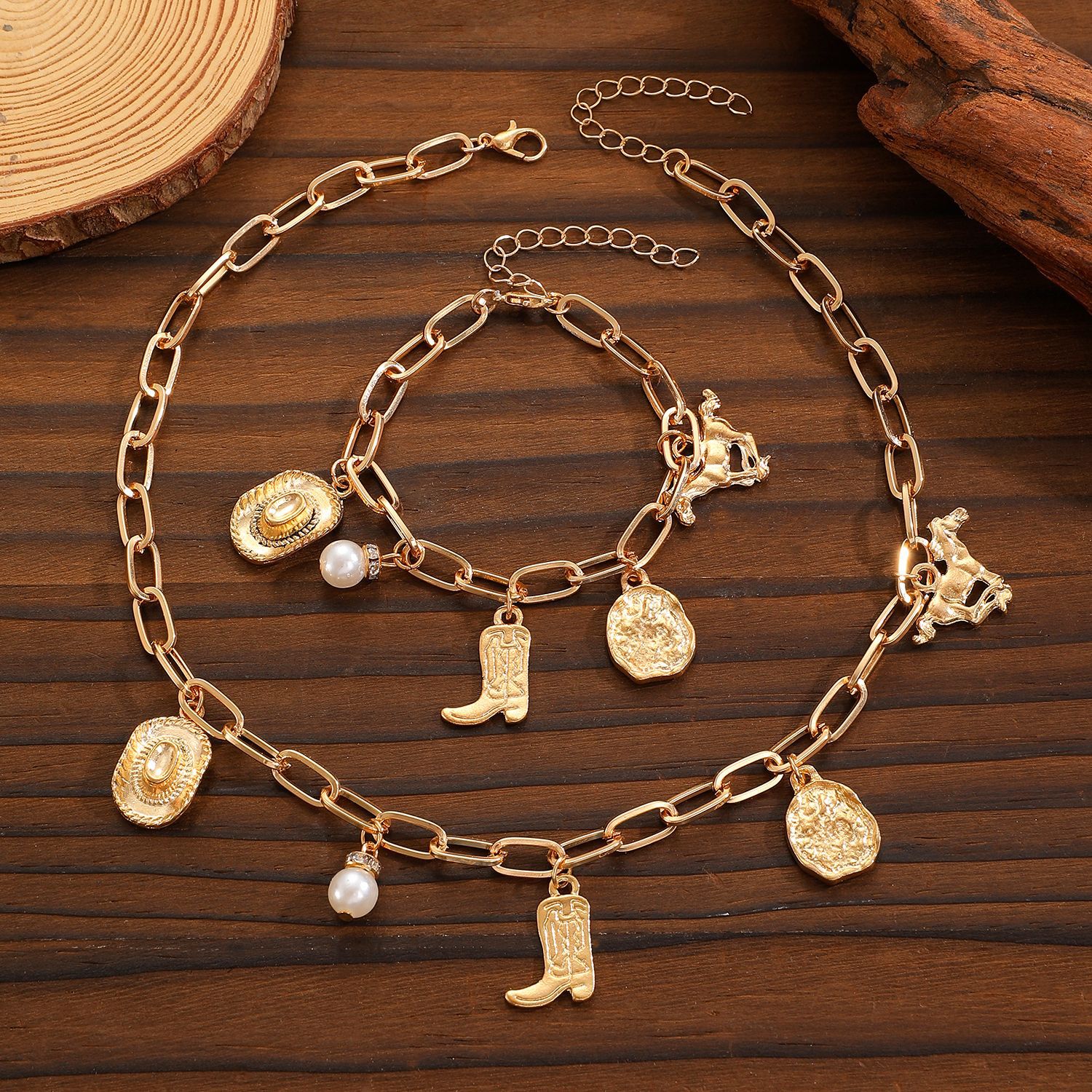 Ethnic-style Cowboy Hat Boots Pendant Necklace And Bracelet