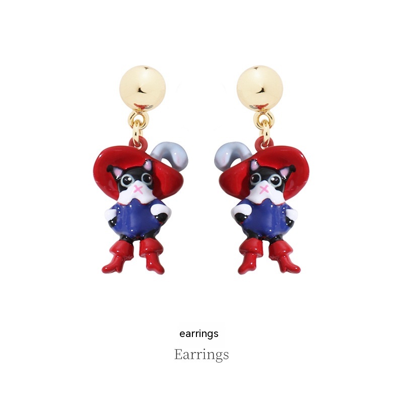 Cat Blue Clothes Ear Studs In Boots