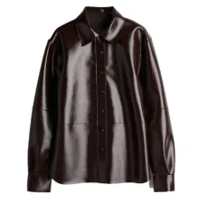 Women's Lapel Button PU Coat Mini Skirt Two-piece Set - Top - View 1