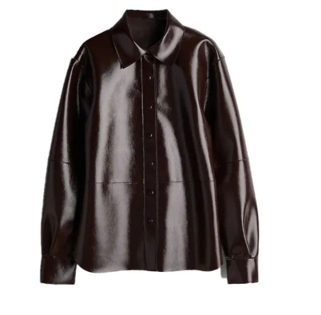 Women's Lapel Button PU Coat Mini Skirt Two piece Set Top - Shop at LoveMi