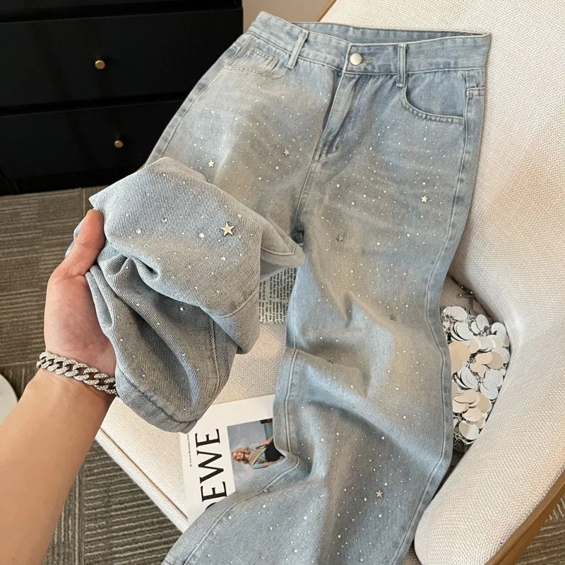Women's High Waist Slimming And Wide Leg Denim Trousers - Small Blue