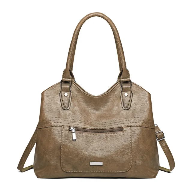 Jurchen Leather Large capacity Soft Leather Casual Bag Khaki - Shop at LoveMi
