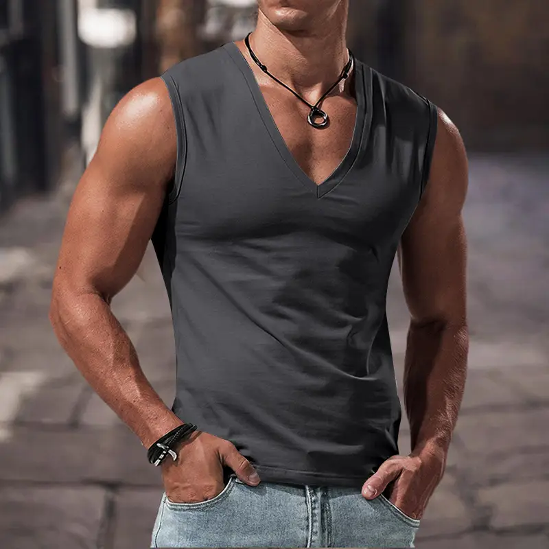 Men's Solid Color Large V-neck Loose Vest