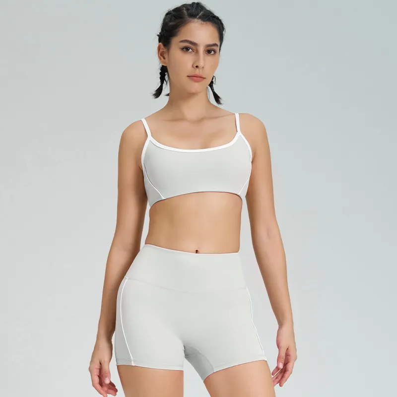 Sports Underwear Spaghetti Strap Tight Shockproof Outdoor Fitness - Light Lime-Xl-Shorts Set