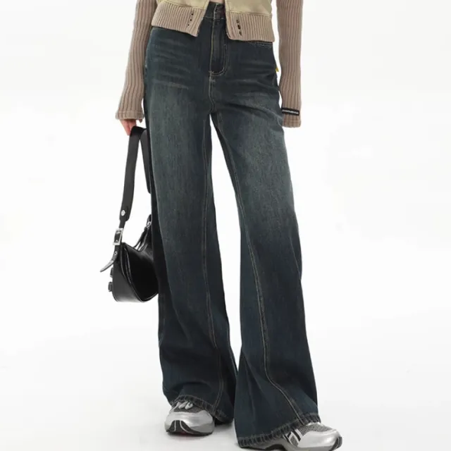 Women's American Retro High Street Loose Fitting Jeans Retro Blue - Shop at LoveMi