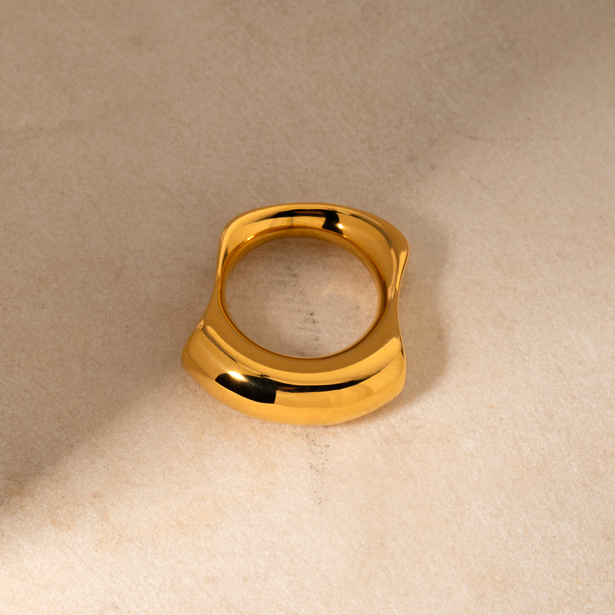 18K Gold Stainless Steel Glossy Regular Concave-convex Ring