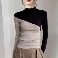 Half Turtleneck Women's Sweater Slim Fit Inner Wear Color Matching - Apricot - View 1