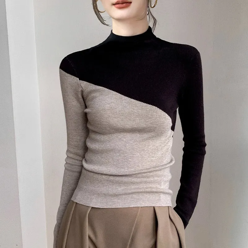 Half Turtleneck Women's Sweater Slim Fit Inner Wear Colour Matching - Apricot