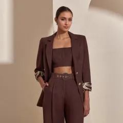 Fashionable Dark Brown Slim-fit Women's Business Suit Two-piece Suit - Brown - View 1