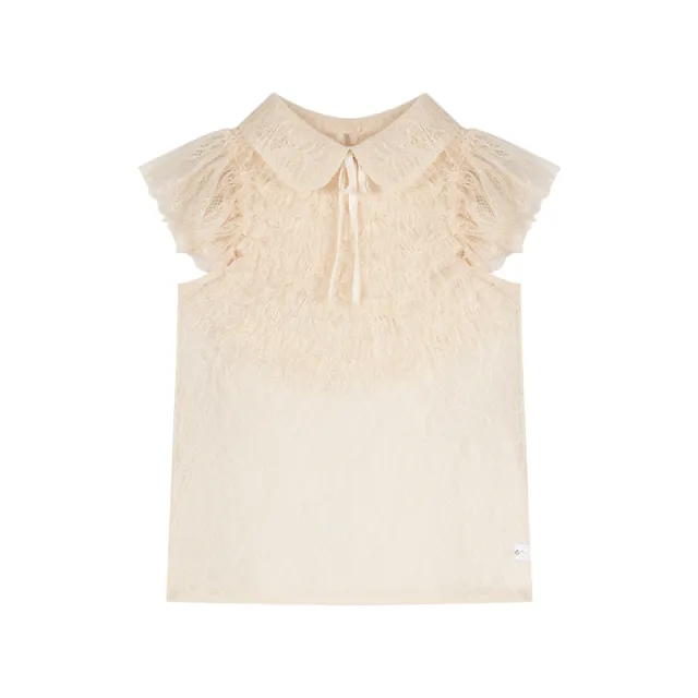 French Style Bow Lapel Chiffon Short Sleeve Shirt Apricot - Shop at LoveMi