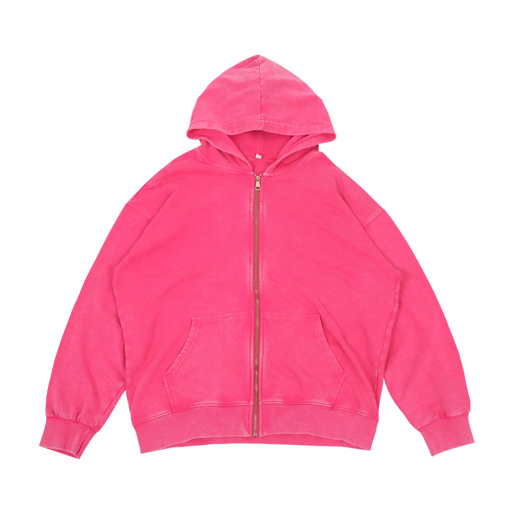 Batik-Style Distressed Hooded Zip-Up Sweatshirt