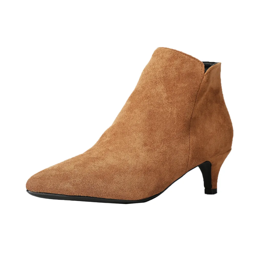 Suede Stiletto Heel Ankle Boots Pointed-toe Ankle Boots - Brown